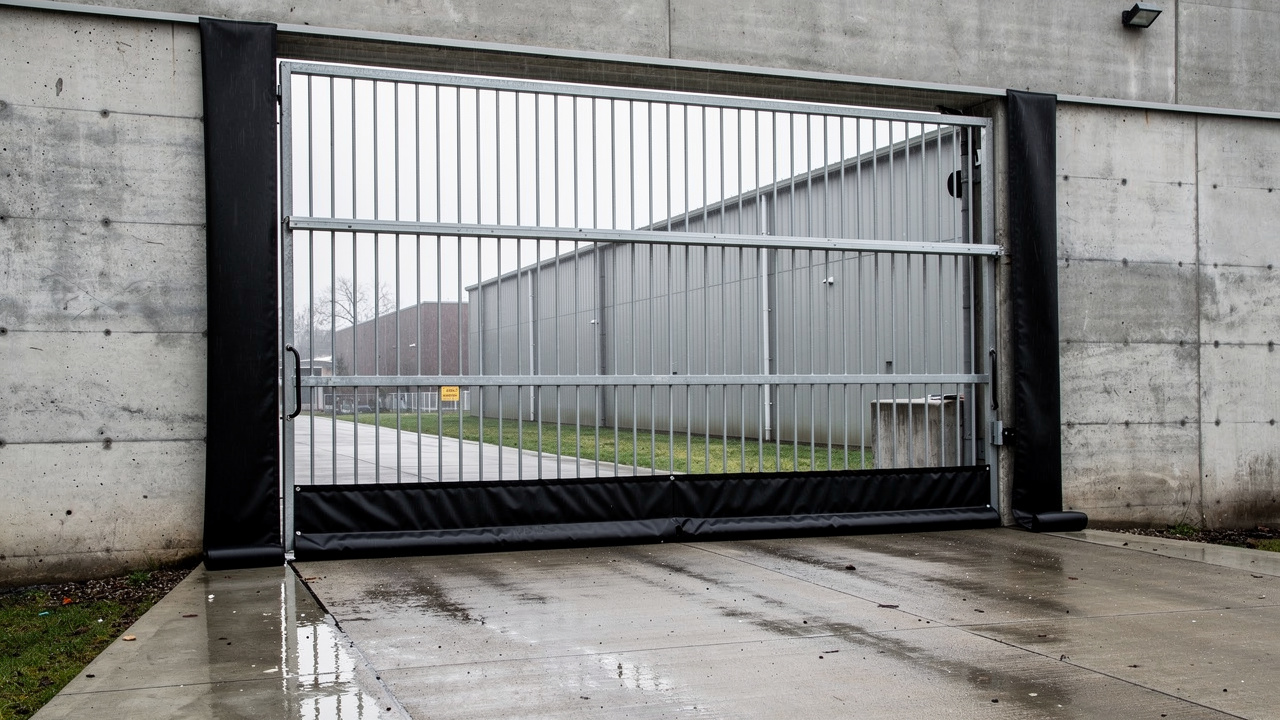 Industrial gate with rubber seal for flood protection