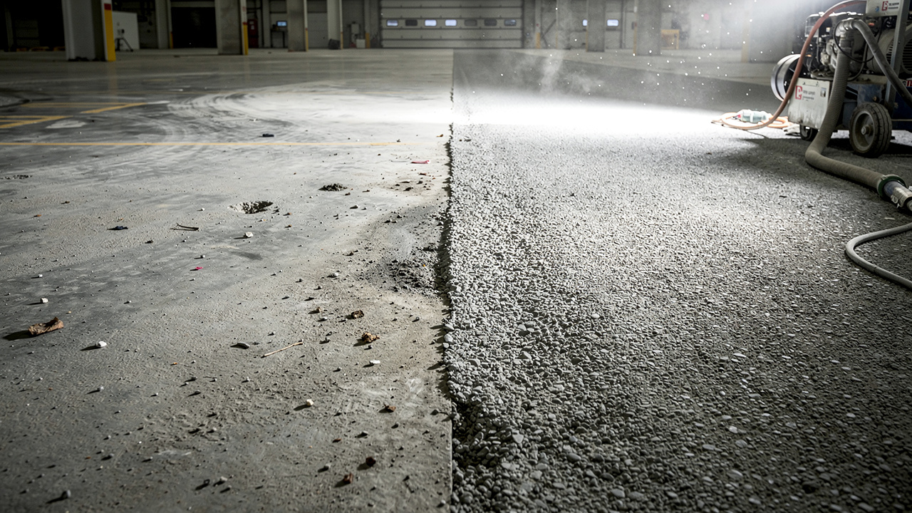 Concrete surface preparation before rubber bonding