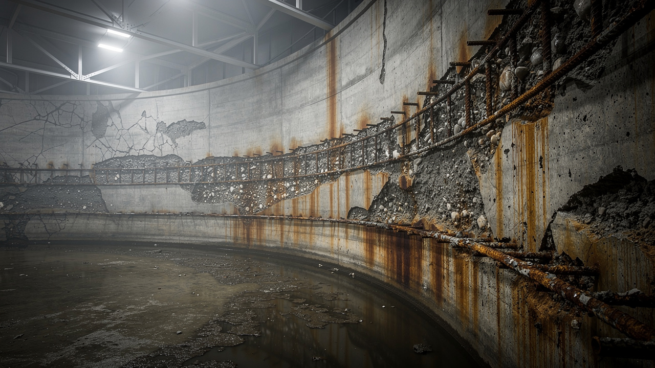 Corrosive damage on wastewater treatment tank walls