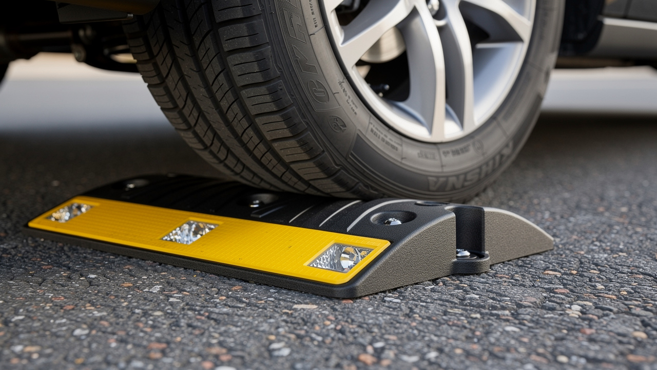 Vehicle tire contacting flexible rubber speed bump