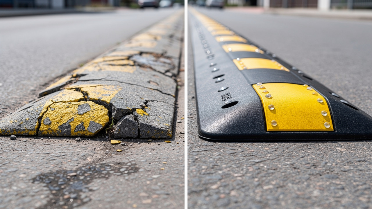 Rubber and asphalt speed bump maintenance comparison
