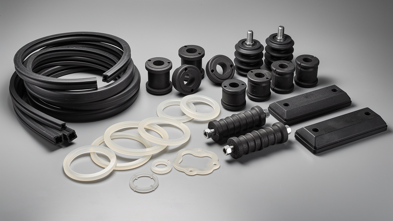 Diverse range of industrial rubber seals, gaskets and components