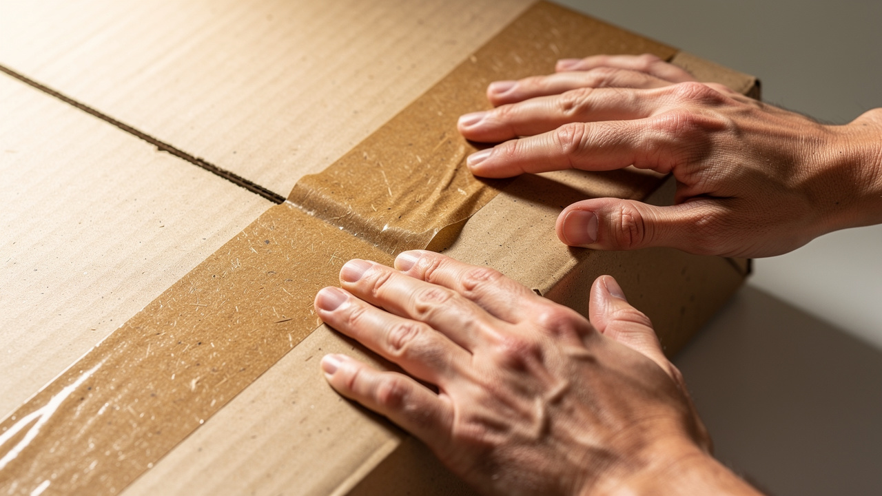 Applying wet gummed tape to box seam