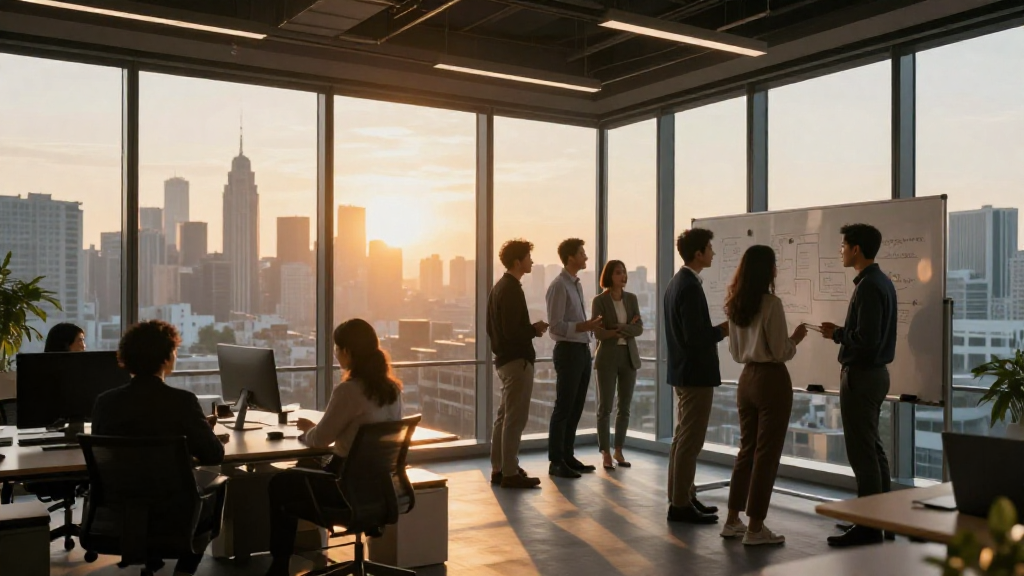 Open‑plan office brainstorming