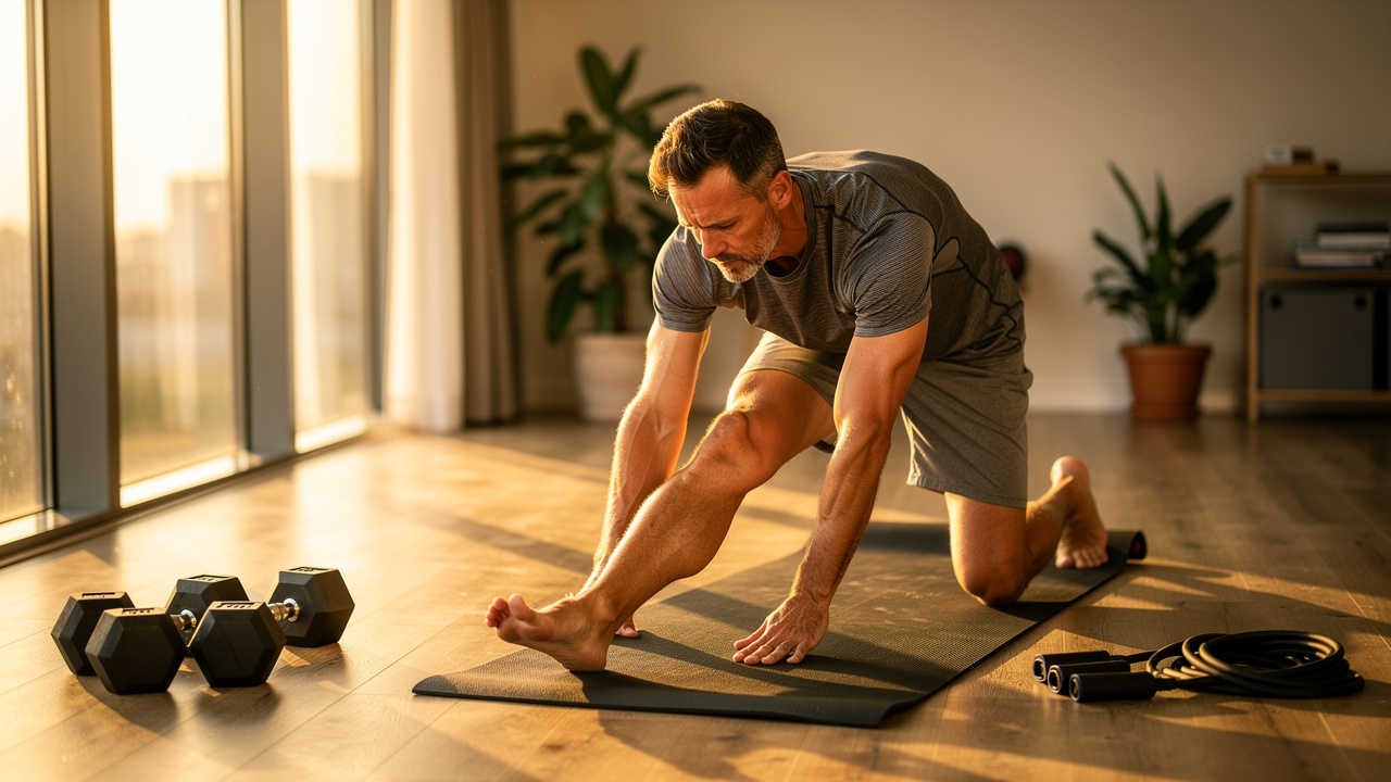 Athlete performing recovery stretches in morning routine