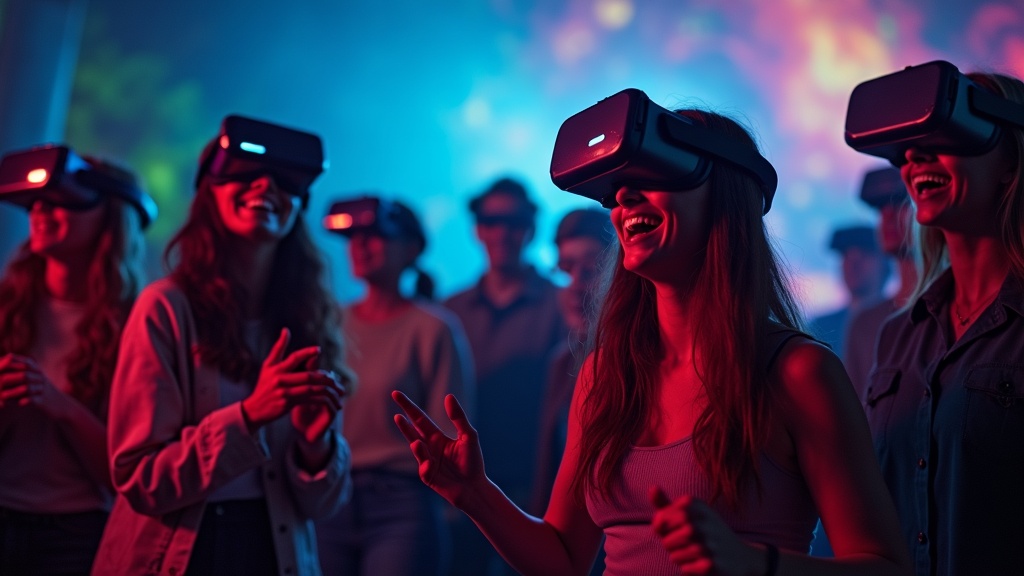 Equipo de amigos disfrutando de la experiencia de escape room de realidad virtual en Virtua Barcelona.