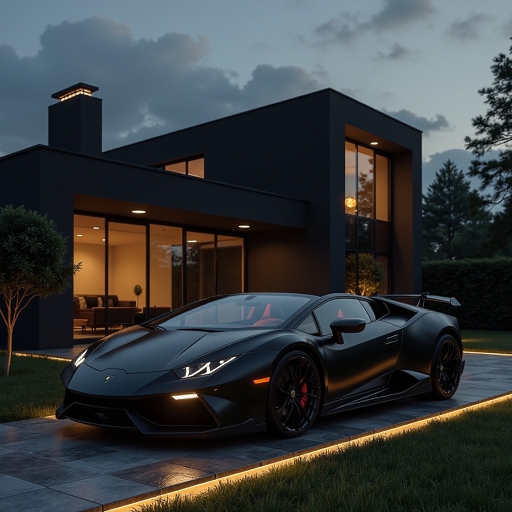 eine-moderne-schwarze-villa-mit-einem-lamborghini-7evozbo6de