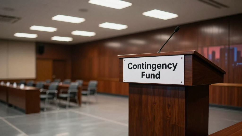 Conference hall with “Contingency Fund” sign