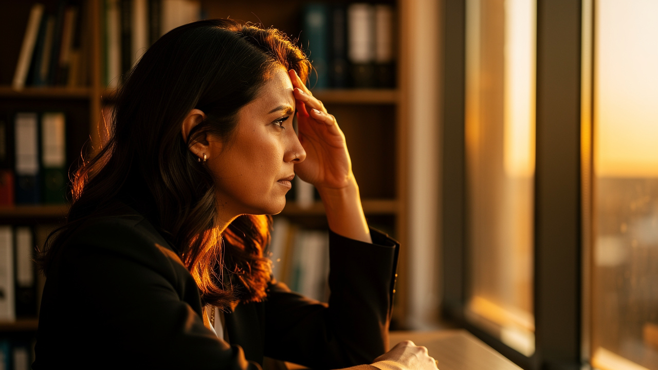 Therapist in quiet moment of professional self-reflection