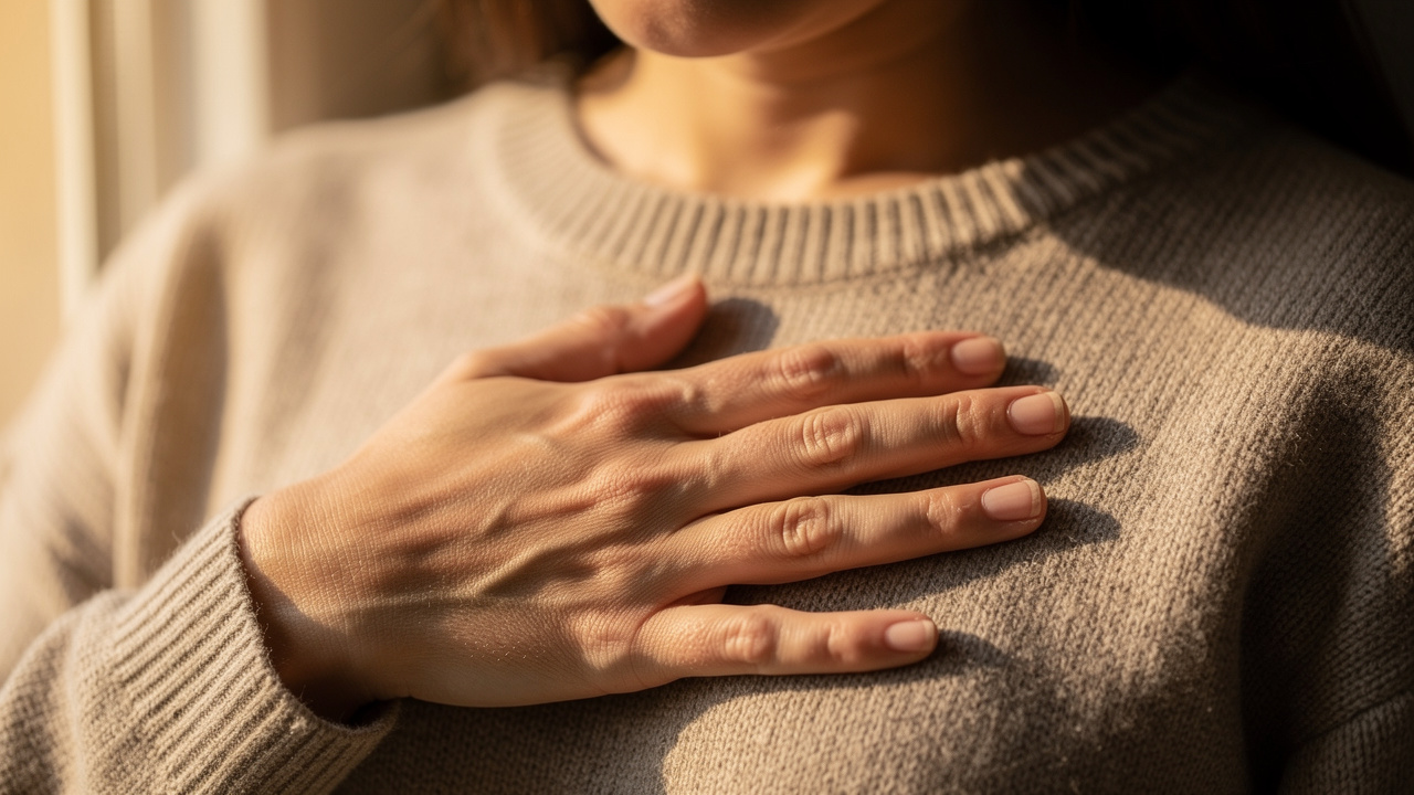 Person practicing mindful body awareness and self-compassion