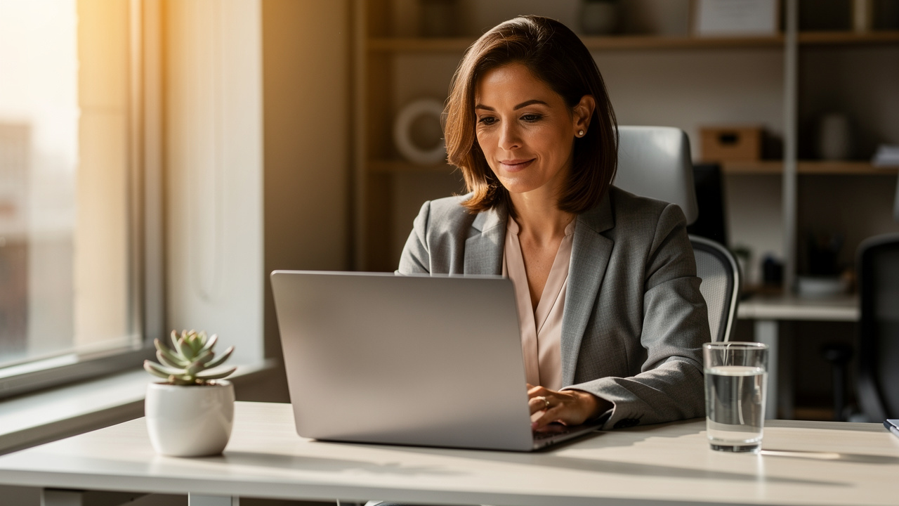 Professional woman working with clear focus and concentration