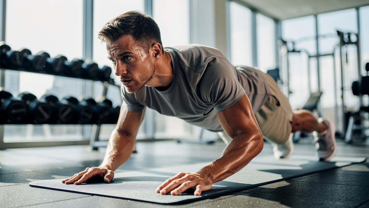 Athlete performing exercise with focused determination and stamina