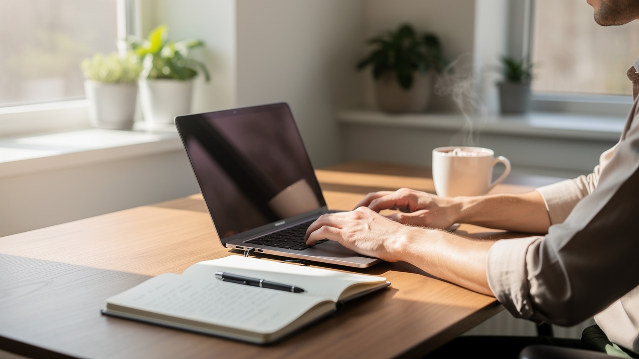 Professional working with mushroom beverage for focus