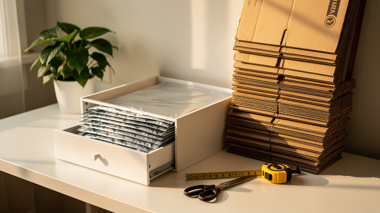 Compact storage of poly mailers versus bulky boxes