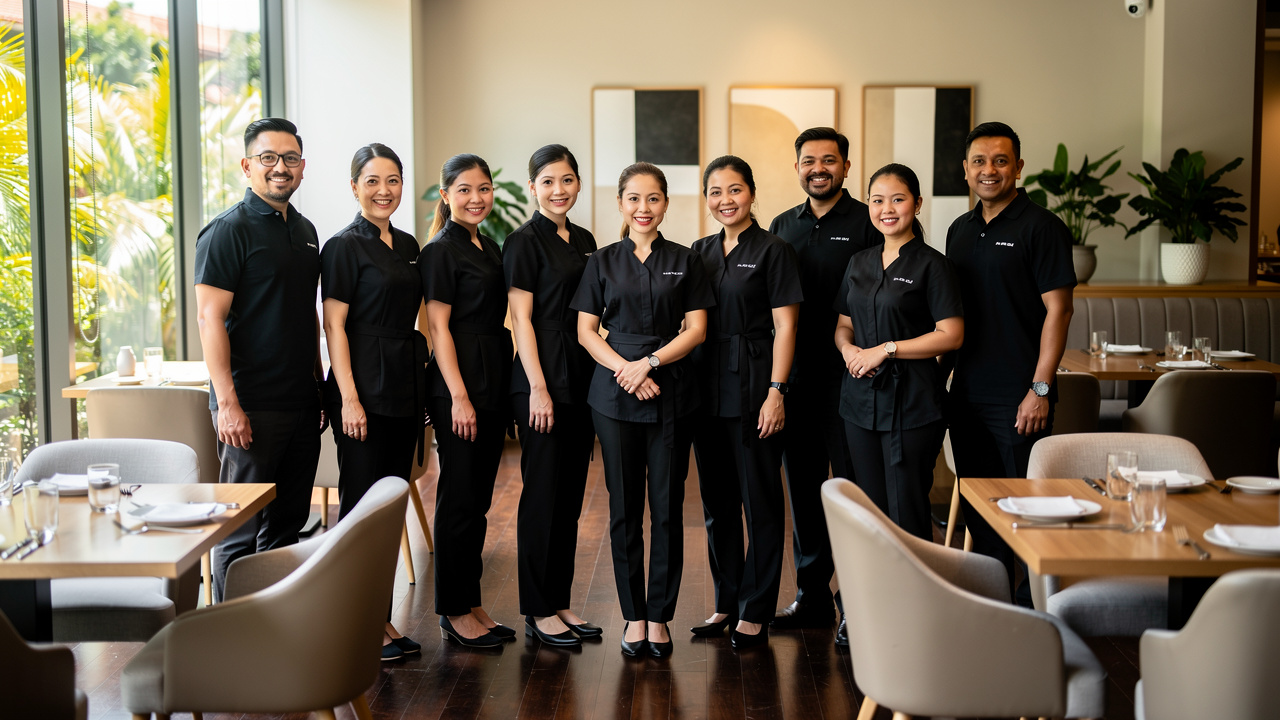 Diverse restaurant service team in Singapore dining venue