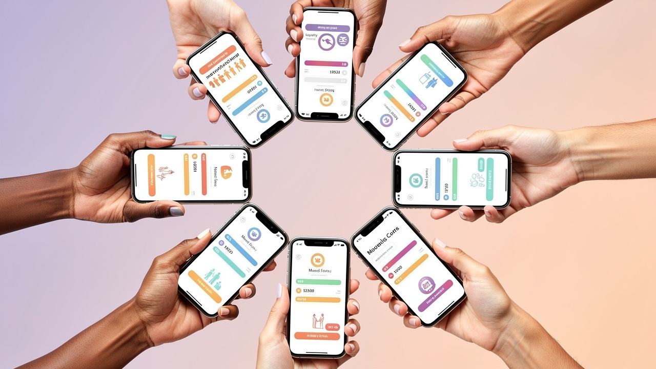 Customers engaging with mobile loyalty programs on smartphones