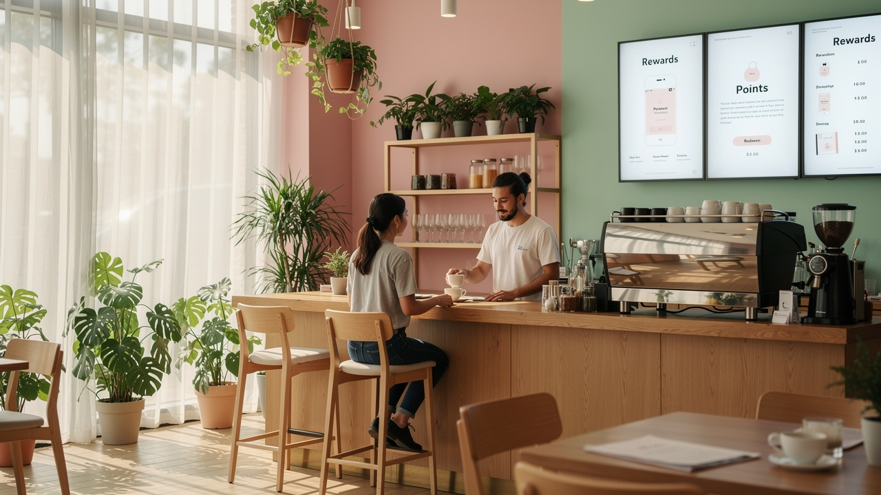 Modern cafe implementing digital loyalty rewards system