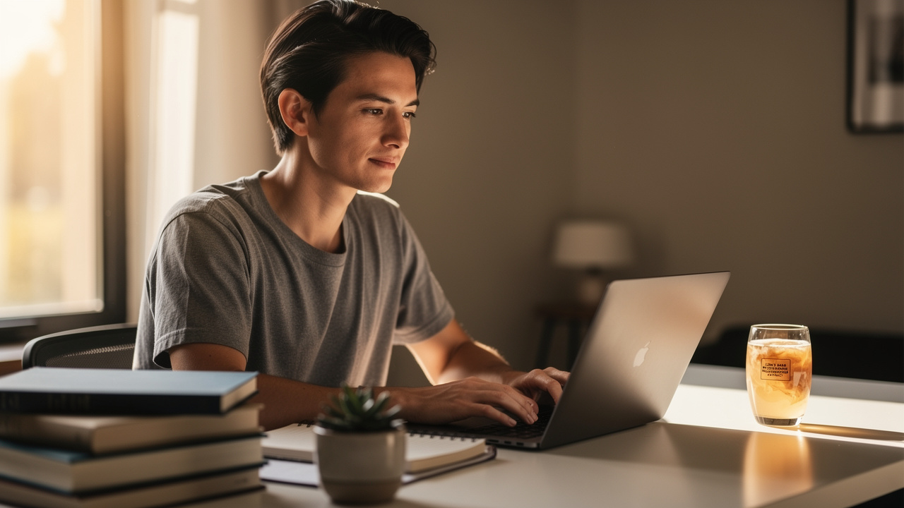 Professional working with enhanced focus from lion's mane drink