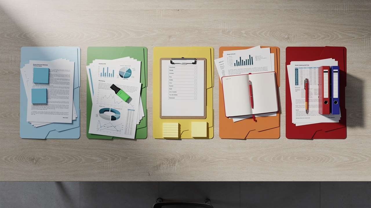 Organized workflow showing five-phase content strategy
