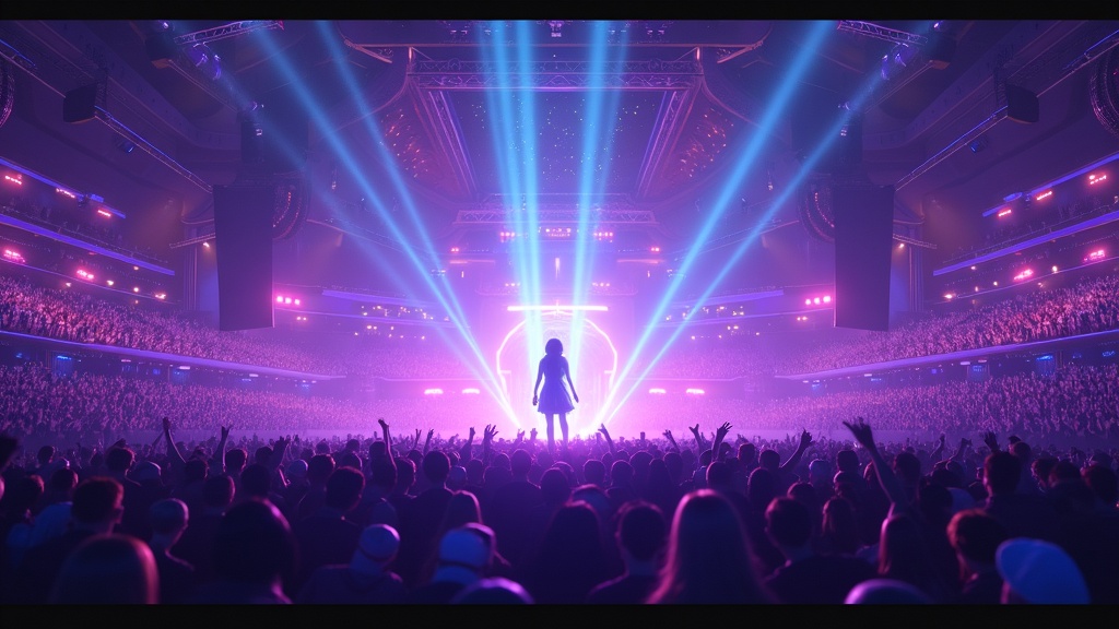 Escenario principal del concierto de Kaguya en VRChat con multitud virtual