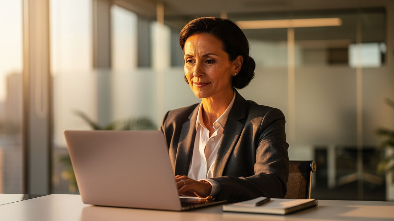 Professional woman demonstrating focused concentration at work