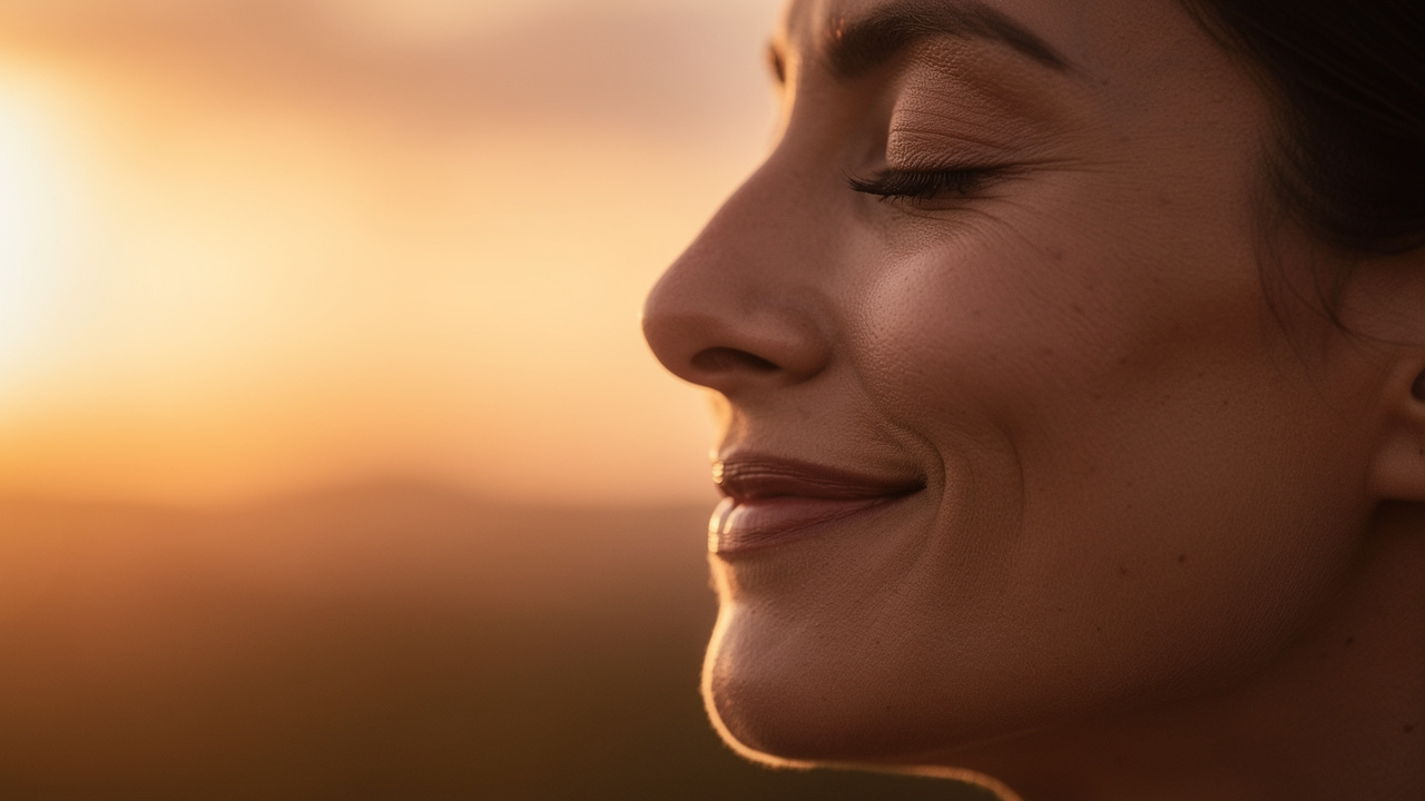 Relaxed person showing peaceful stress relief and calm mood