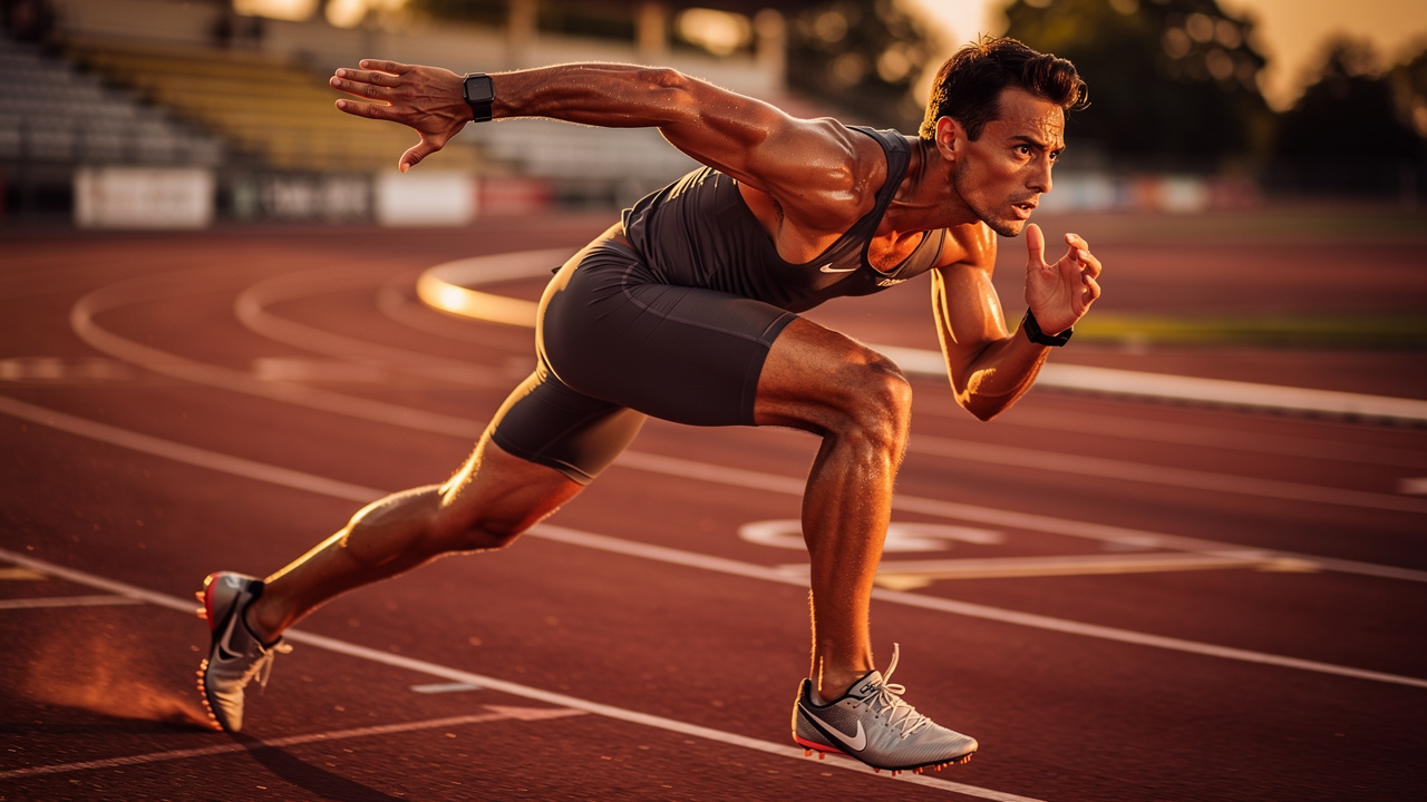 Male athlete demonstrating peak physical performance during training