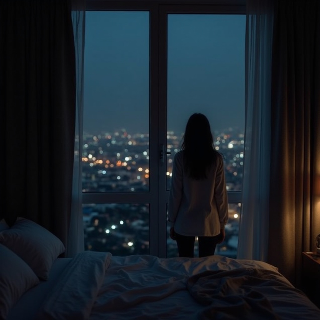dark-night-woman-standing-by-the-window-looks-at-yb03bbzoyd