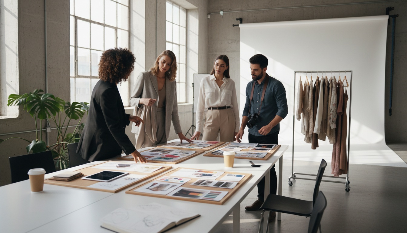 Professional fashion photoshoot setup showing traditional production costs