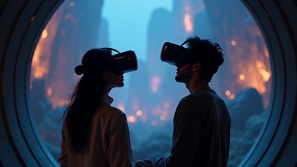 Equipo de Virtua Barcelona explicando el funcionamiento de las gafas VR a un cliente