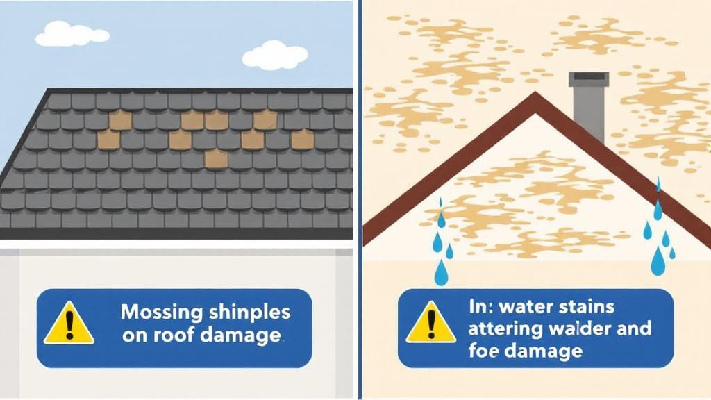 Warning signs of roof damage showing multiple indicators
