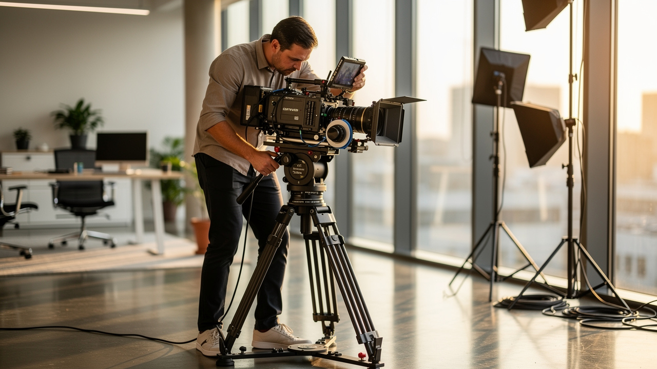 Professional camera operator filming corporate content