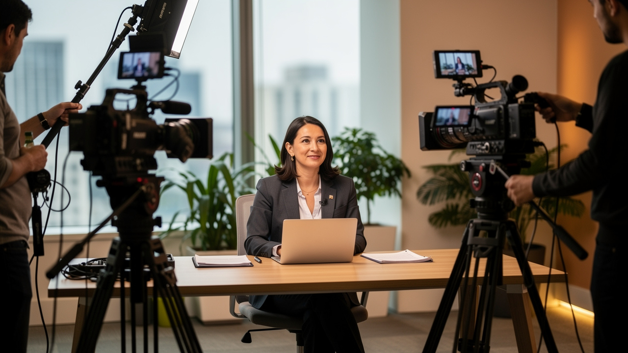 Professional two-camera interview setup in office