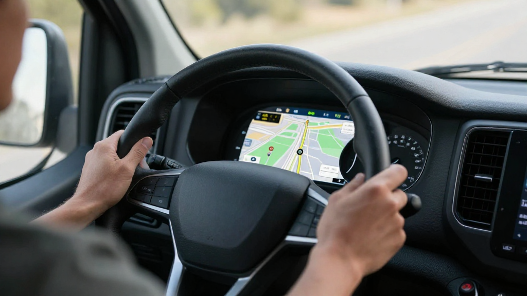 Dynamic routing map on a delivery van’s dashboard