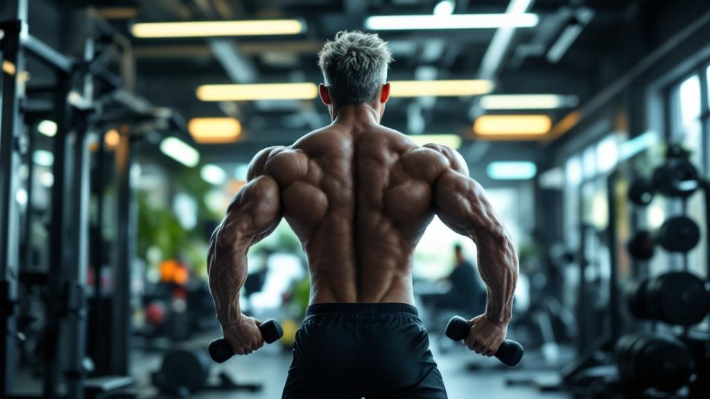 Hombre de 45 años realizando su rutina de gimnasio para mayores de 40 con mancuernas