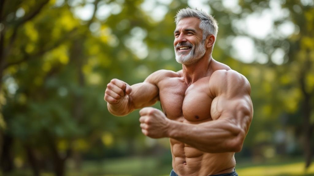 Hombre de 40 años levantando pesas en el gimnasio para aumentar su testosterona de forma natural