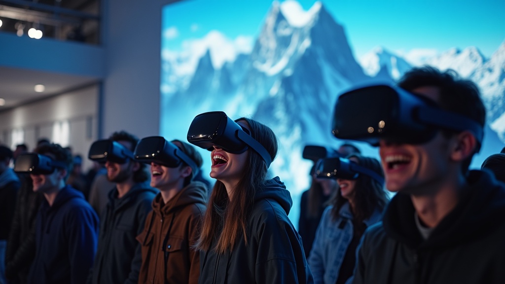 Equipo de empresa disfrutando de la experiencia Everest VR en Virtua Barcelona