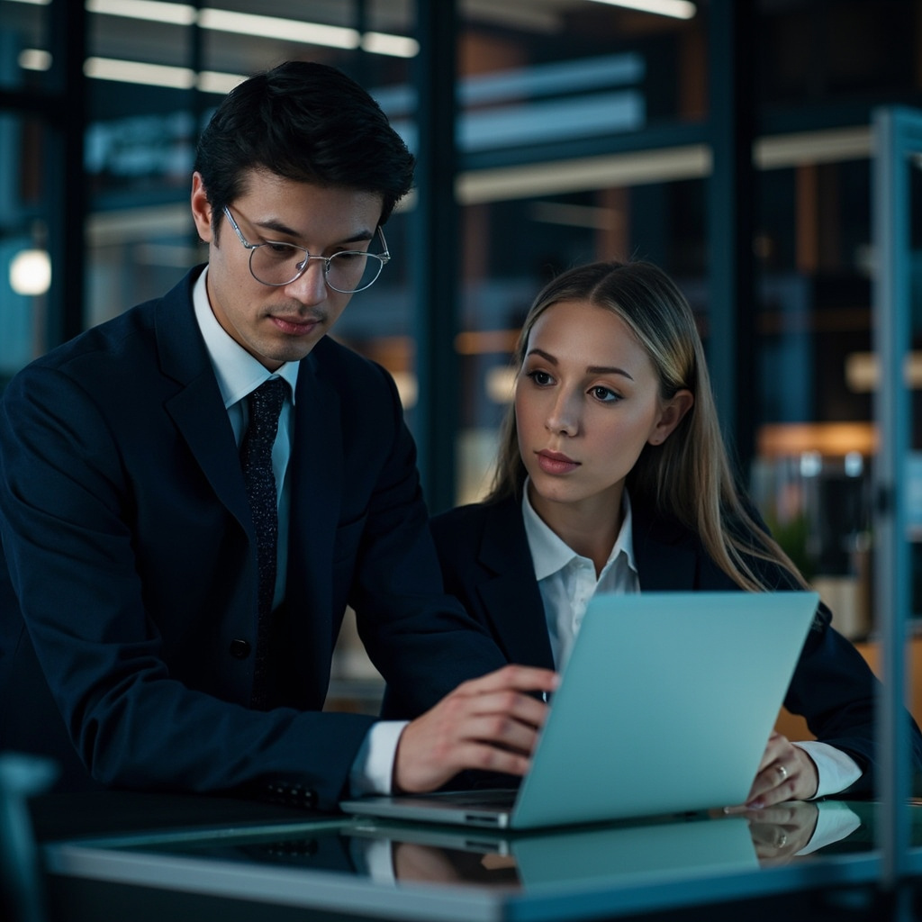 Professional lawyer collaborating with AI assistant in modern legal practice