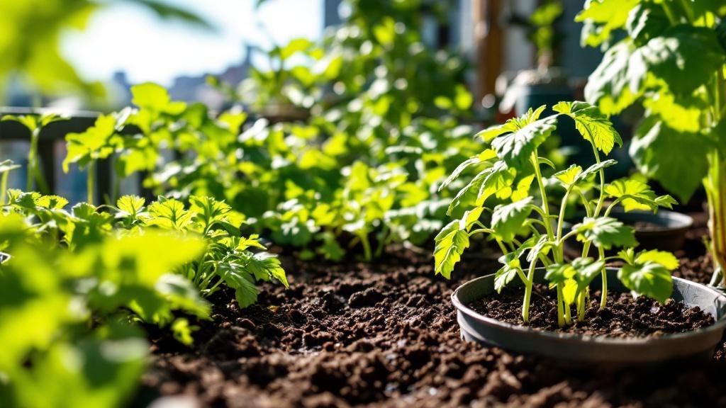 Mezcla de sustrato para macetas de huerto con perlita y compost en bandeja
