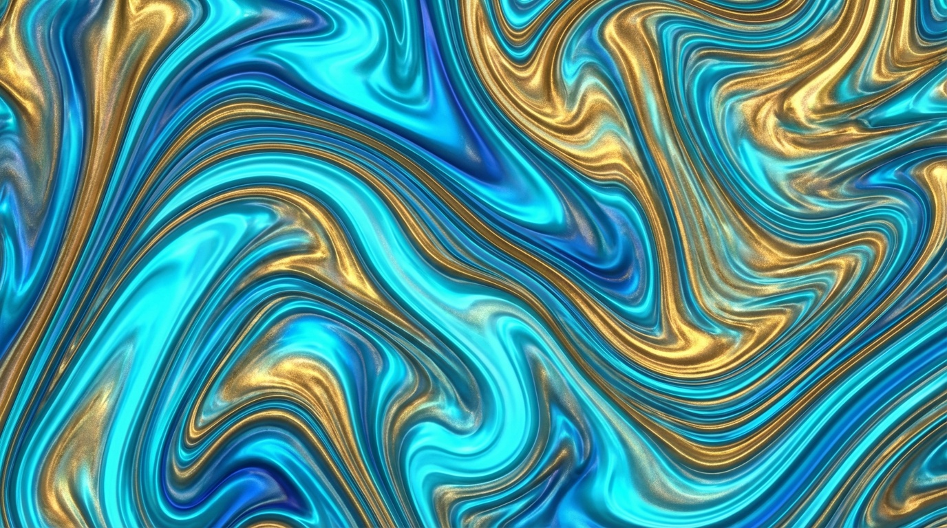 Результат промпта Nano Banana Pro: абстрактное жидкое искусство с голубыми и золотыми цветами