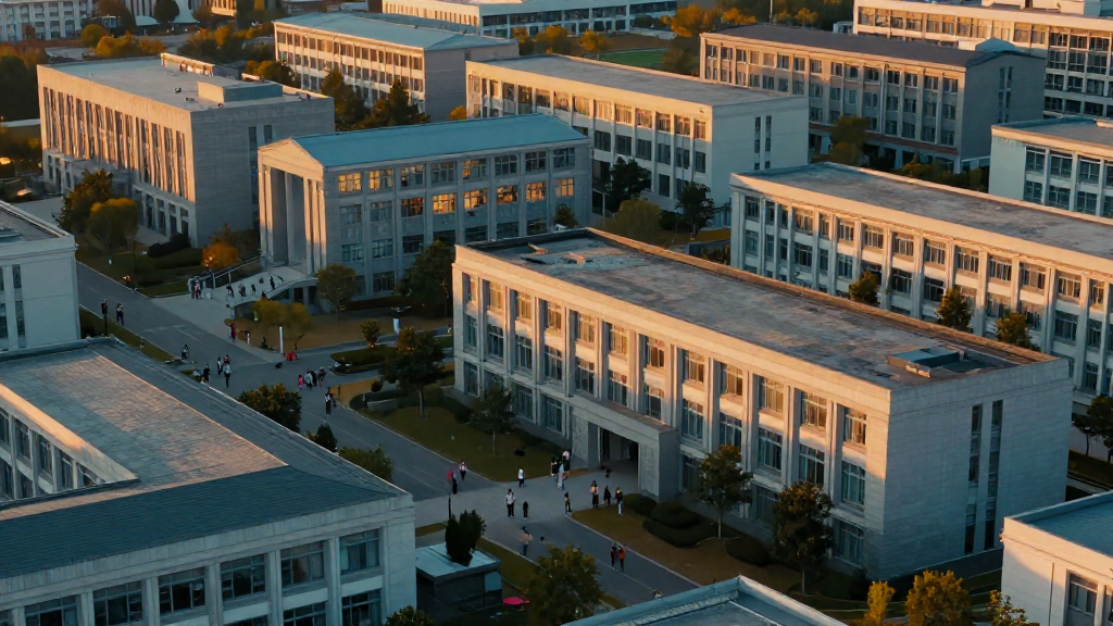 A thriving university campus at golden hour