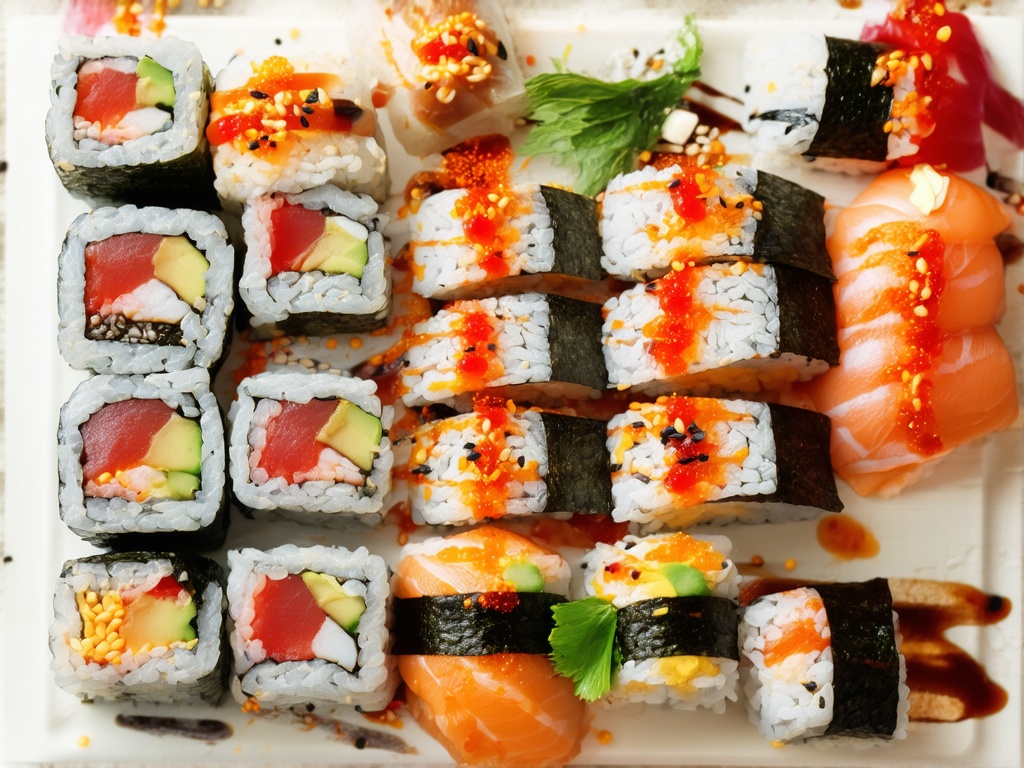 Beautifully plated homemade sushi rolls