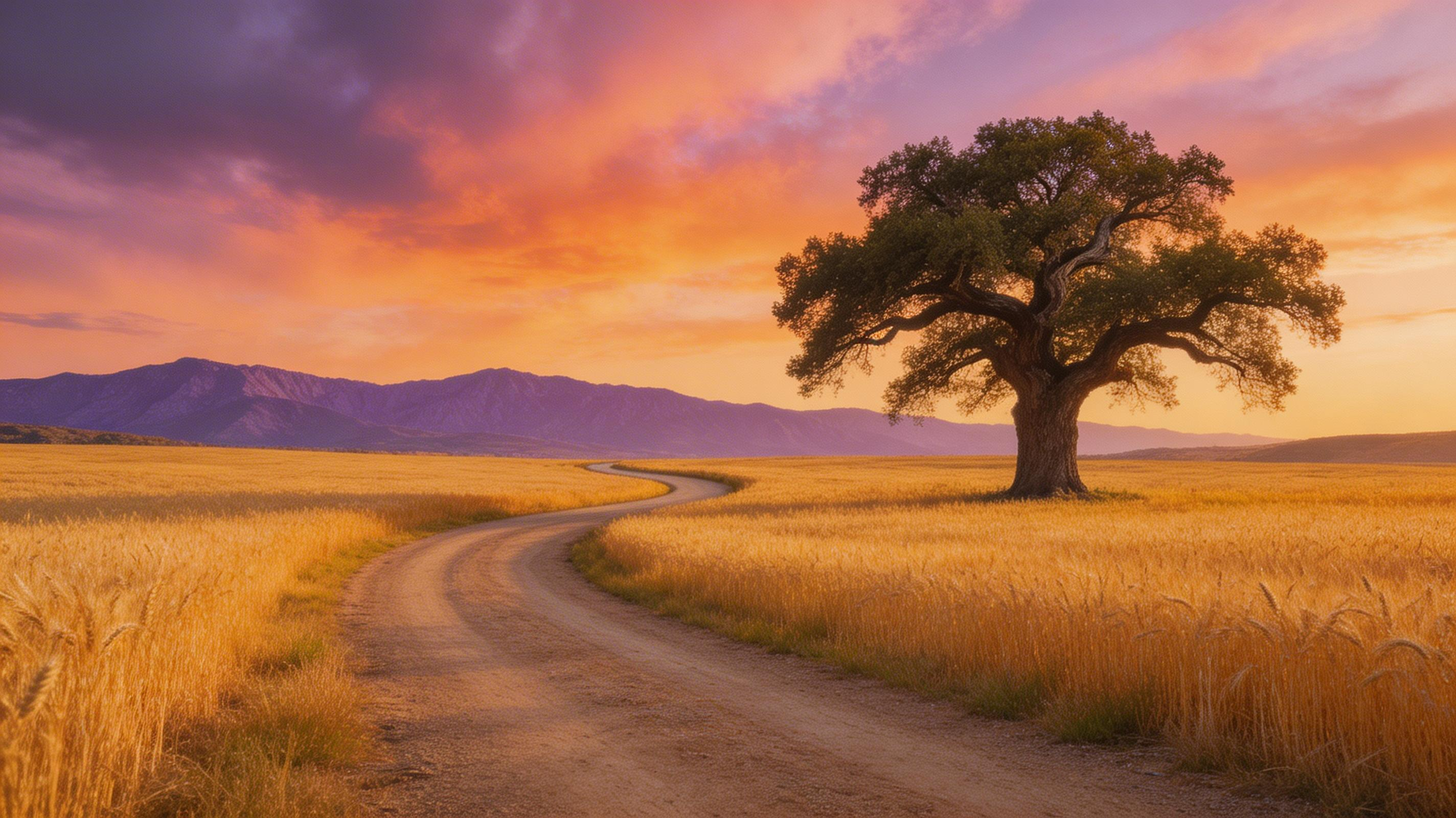 Original sunset over wheat fields