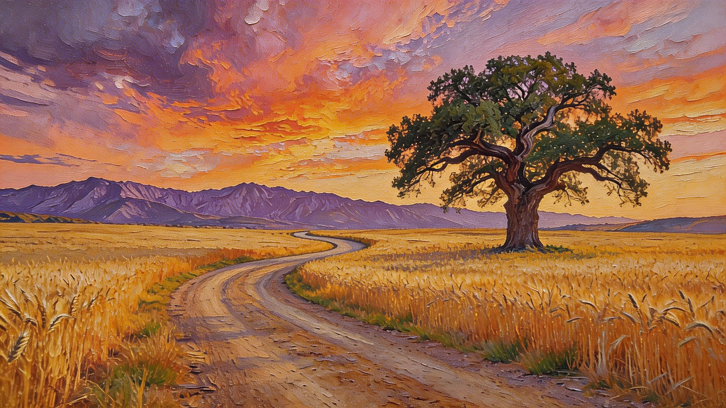 Sunset transformed into oil painting