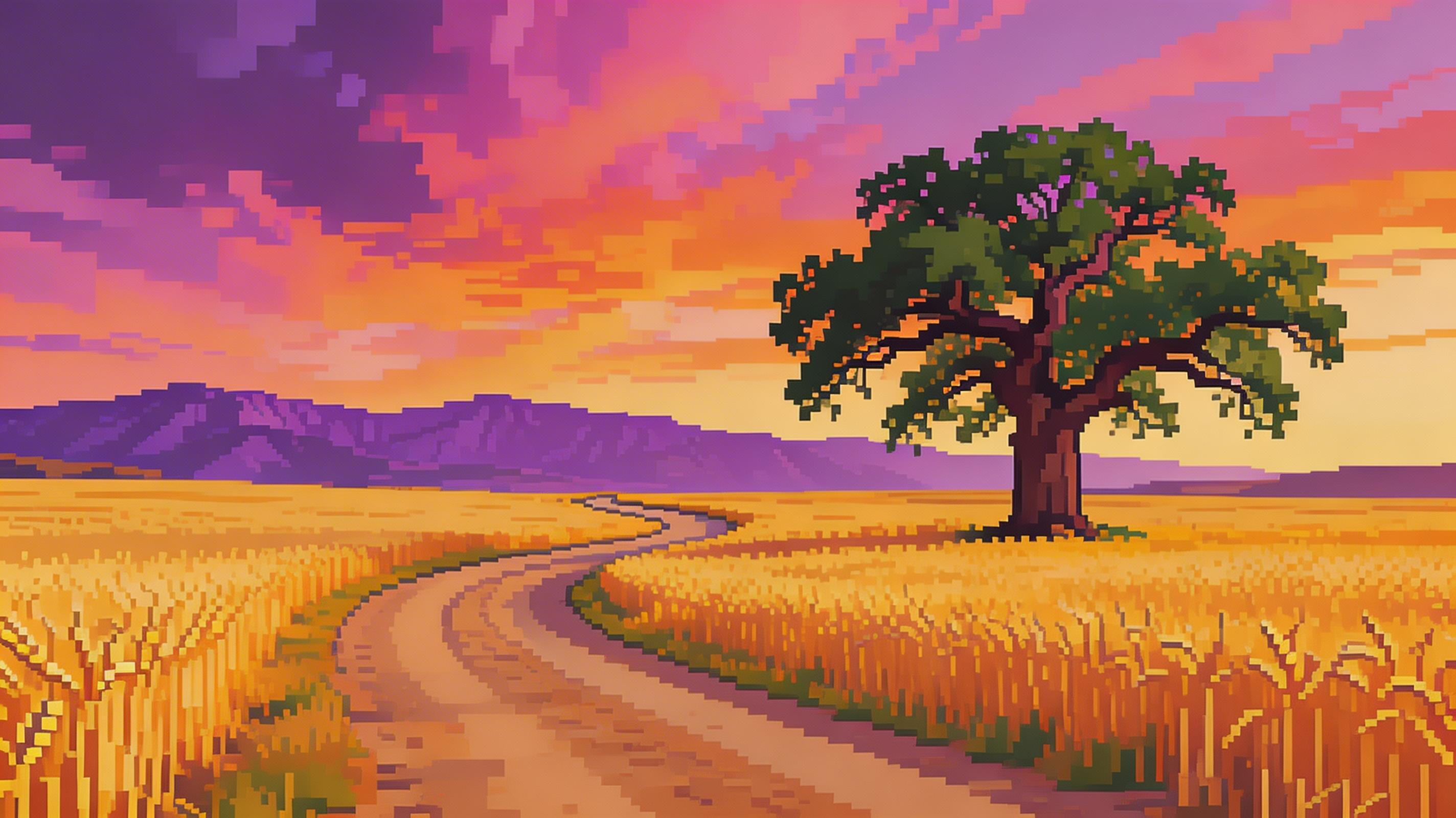 Sunset transformed into pixel art
