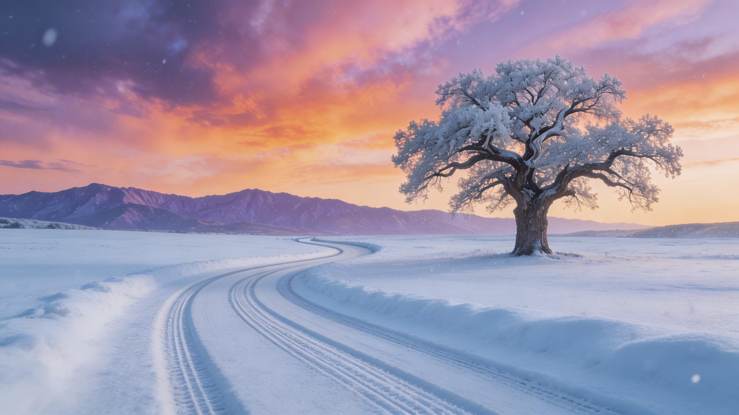 Sunset transformed into winter