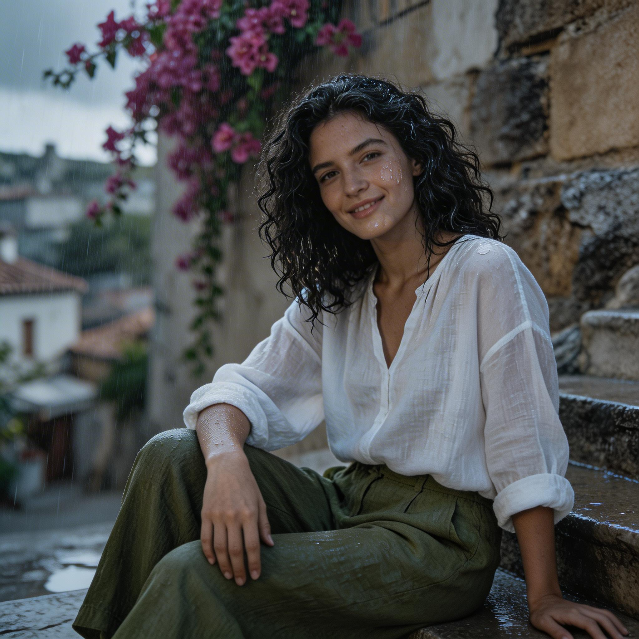 Portrait transformed with rain