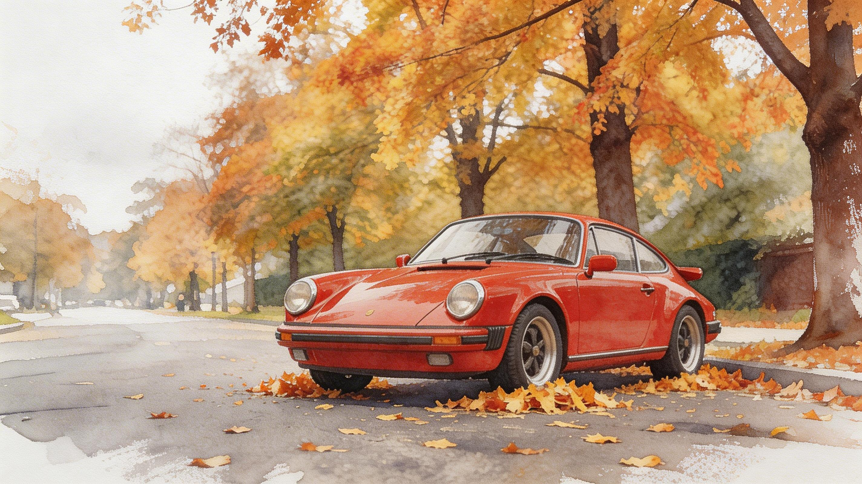 Car transformed to watercolor painting