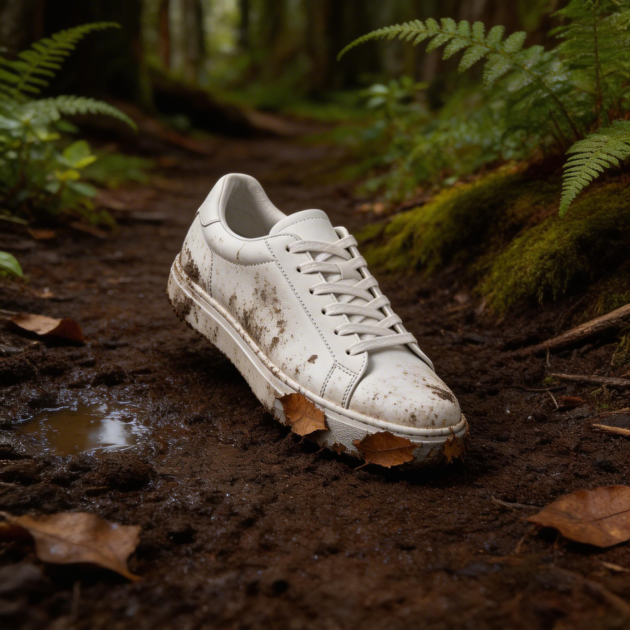 Sneaker in muddy outdoor context