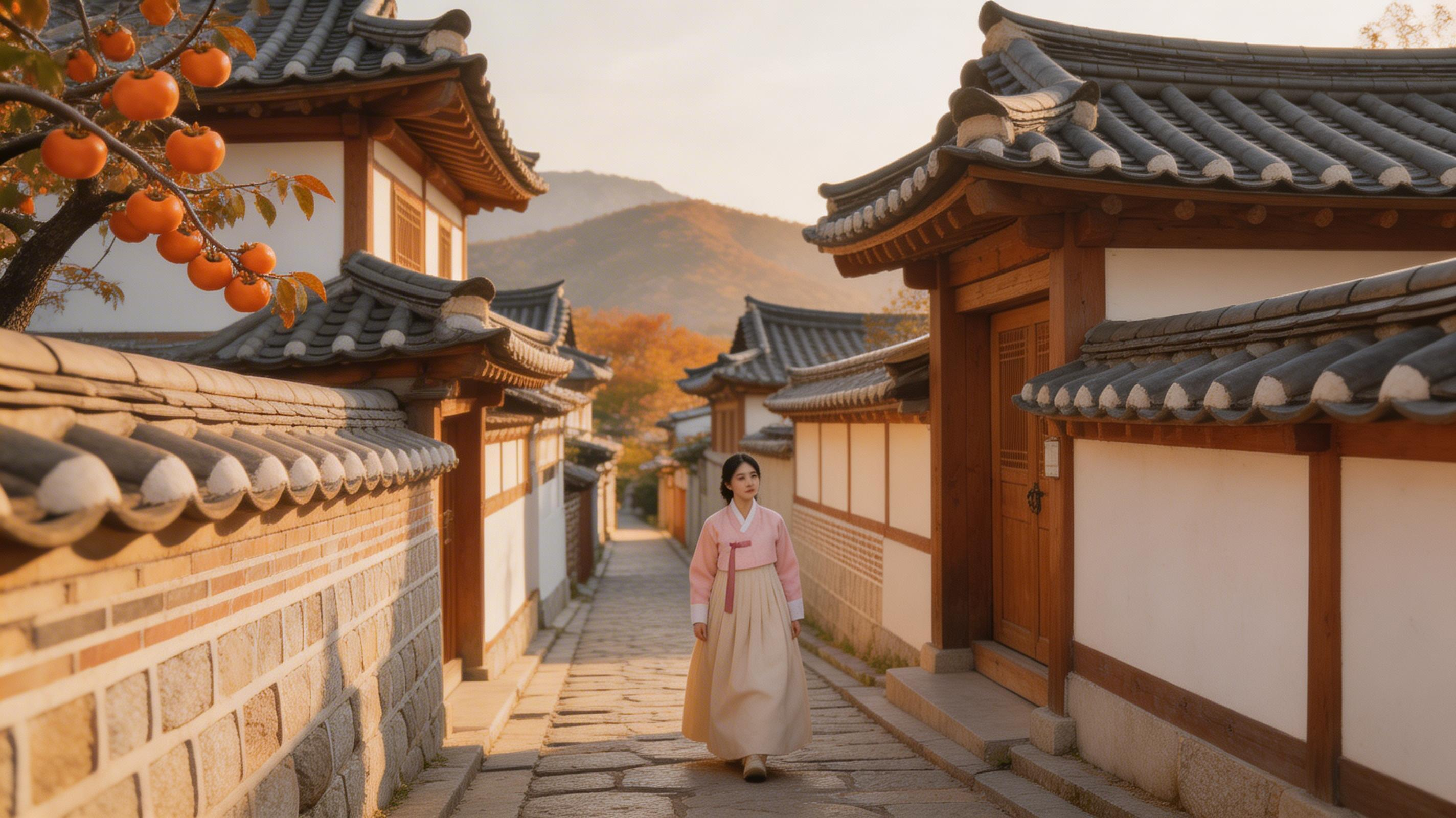 Traditional hanok village in Seoul with tiled roofs